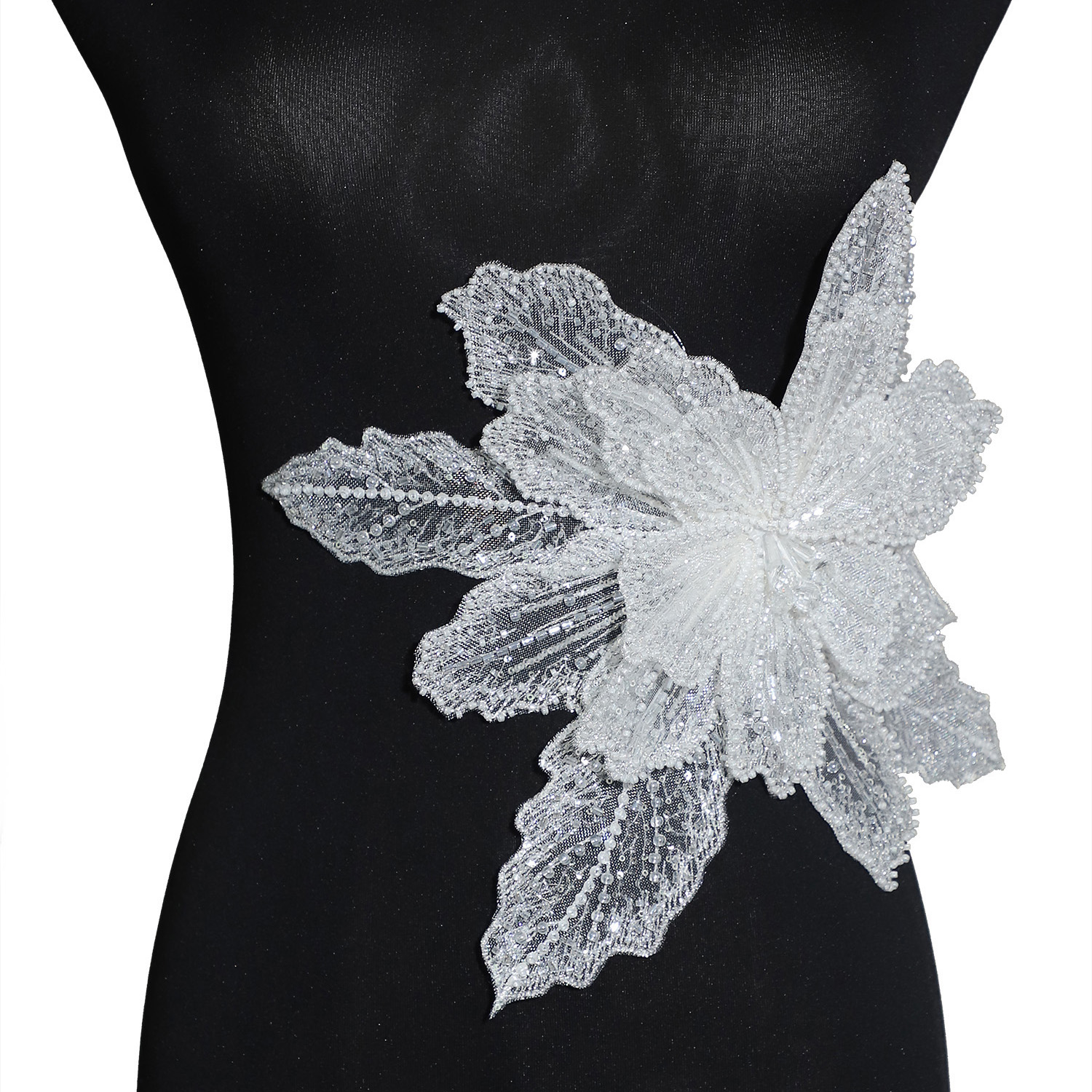 Yanzi Handmade Rhinestones Applique Sewing Beads Stones Trim Lace Patches Sequins Beaded Accessory for Wedding Dresses DIY Decorative Clothes (YZDH002）