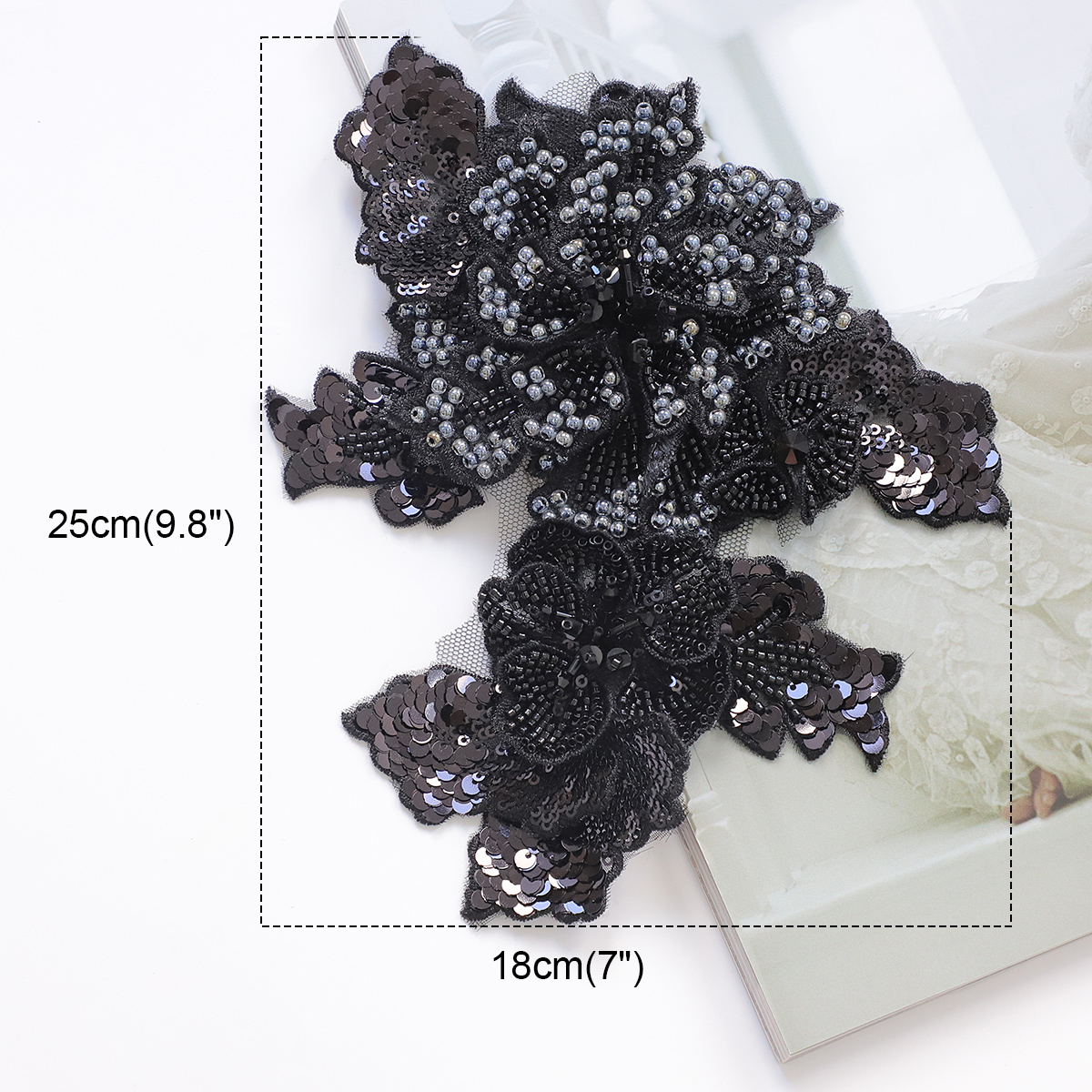 Yanzi Handmade 3d Flower Sequin Beads Applique for Dress Clothing Accessories (YZLQ006）