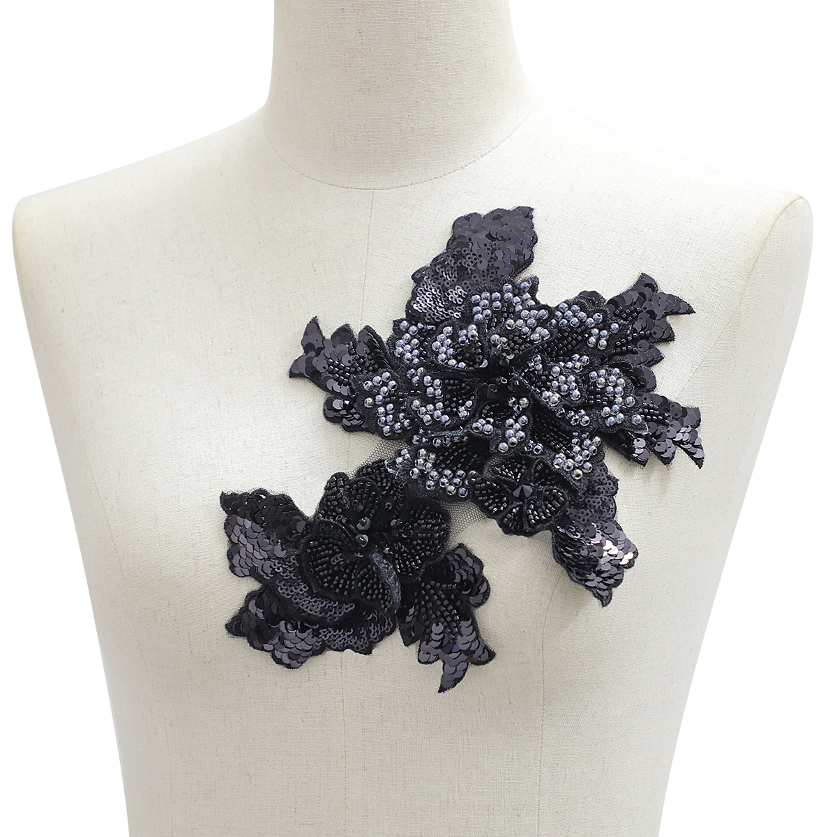 Yanzi Handmade 3d Flower Sequin Beads Applique for Dress Clothing Accessories (YZLQ006）