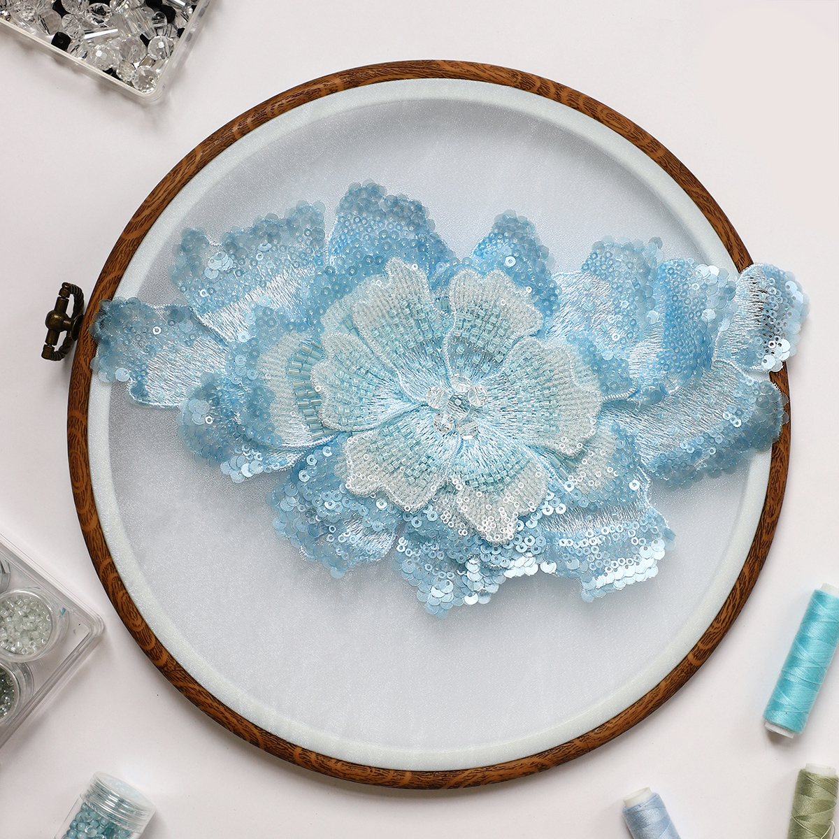 Yanzi Handmade 3d Flower Sequin Beads Applique(YZDH065)
