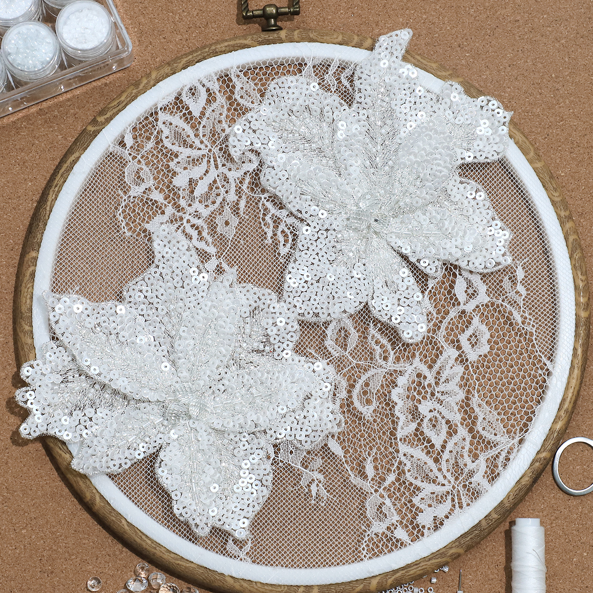 Yanzi Handmade 3d Flower Sequin Beads Applique(YZDH066)
