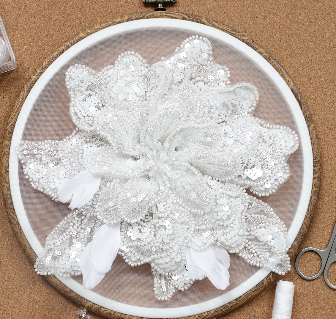 Yanzi Handmade 3d Flower Sequin Beads Applique for Dress Clothing Accessories (YZLQ007）