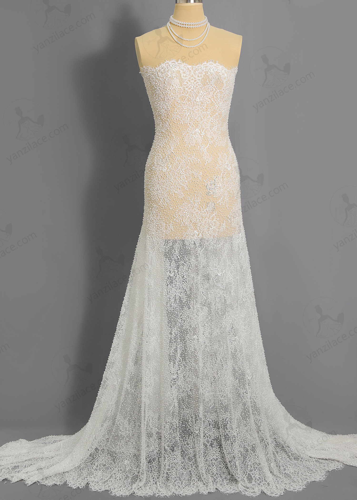 Yanzi bridal fabric luxury embroidery beads sequins lace (YZZX1044)