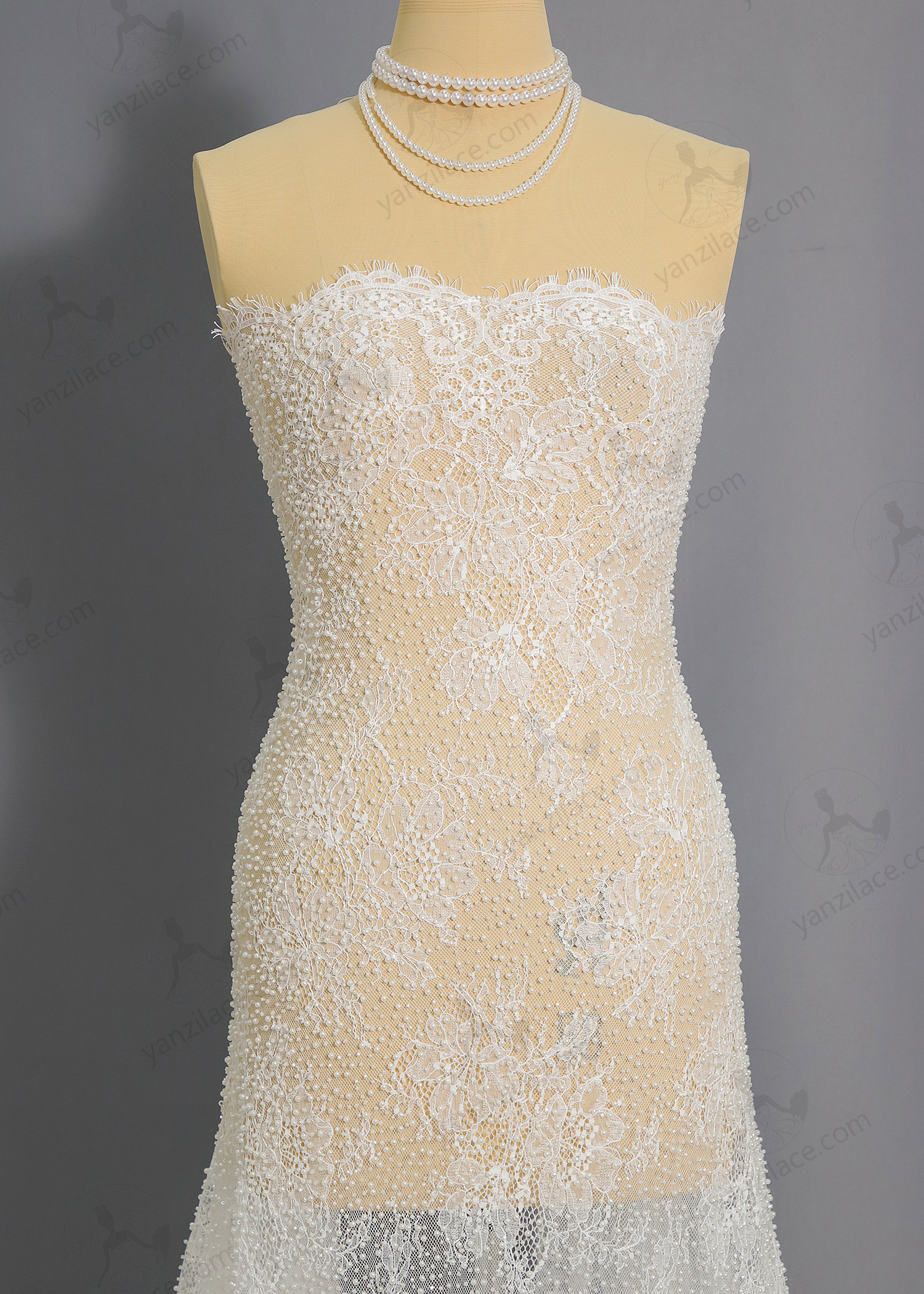 Yanzi bridal fabric luxury embroidery beads sequins lace (YZZX1044)