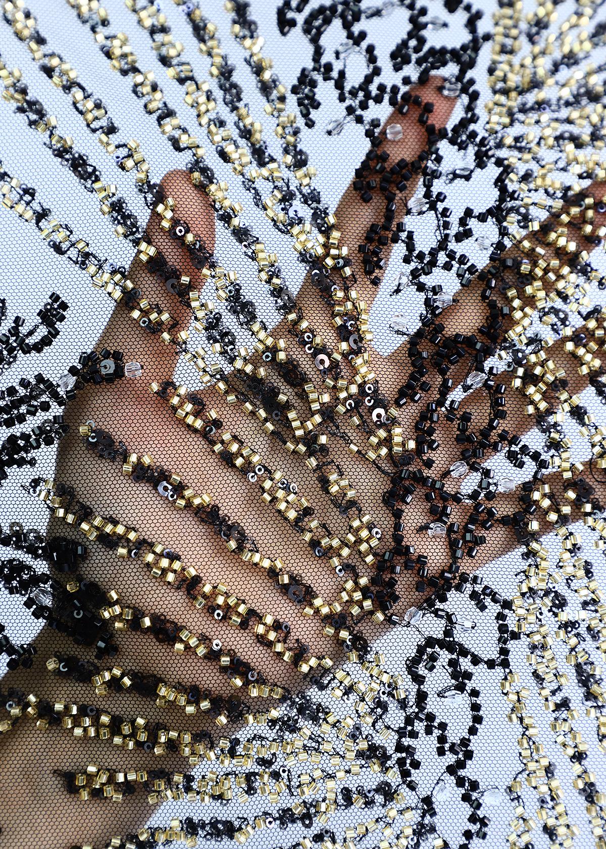 Yanzi colorful beaded lace dress fabric (YZZX536）