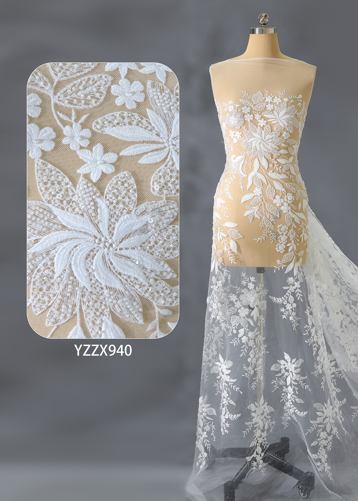 Yanzi floral beaded sequin embroidered lace (YZZX940)