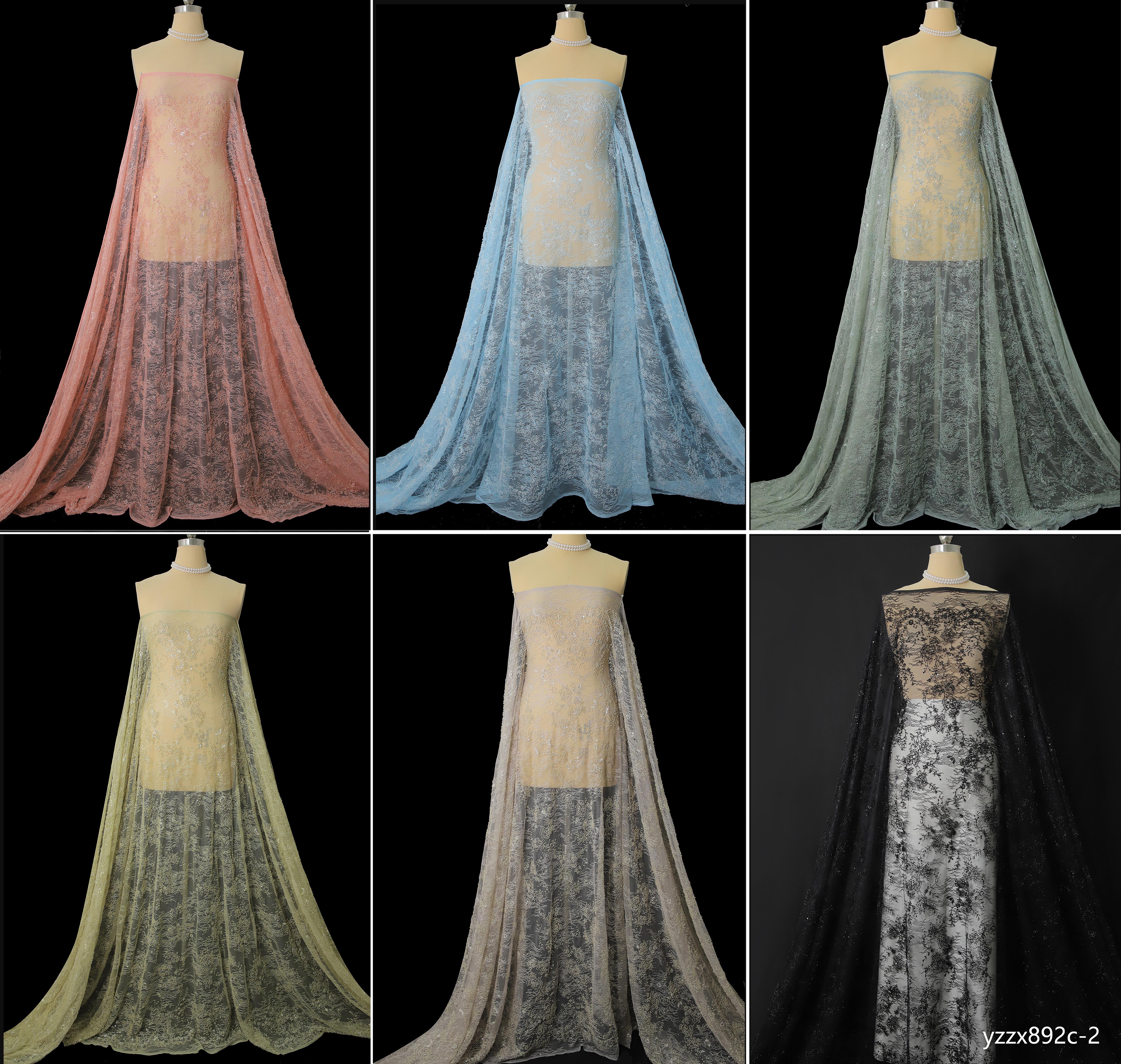 Yanzi Eyelash lace with bead embroidery fabric (yzzx892c-2）