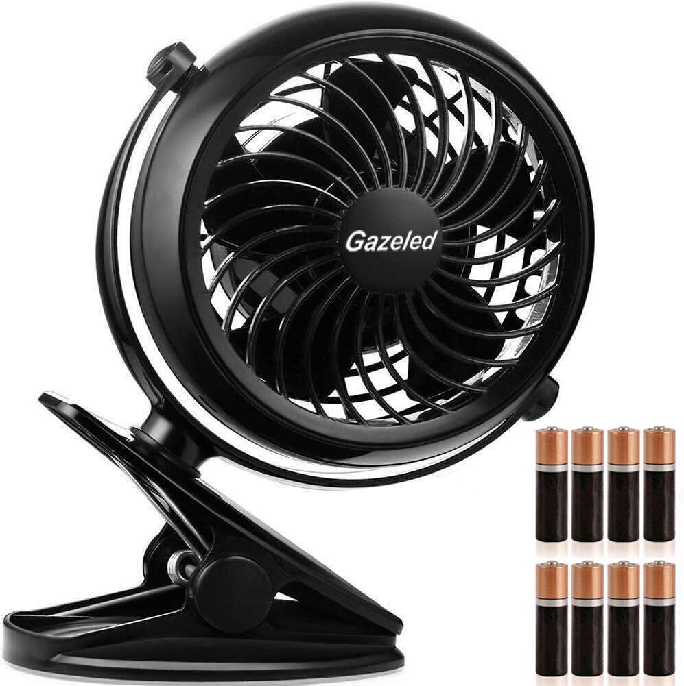 Gazeled Stroller Fan Battery Operated, Battery Operated Fans, Portable Battery Powered Fan with Clip, 5 inch Cordless Fan for Camping, Mini Quiet Personal Fan for Bed ,Car, 8 Free AA Batteries