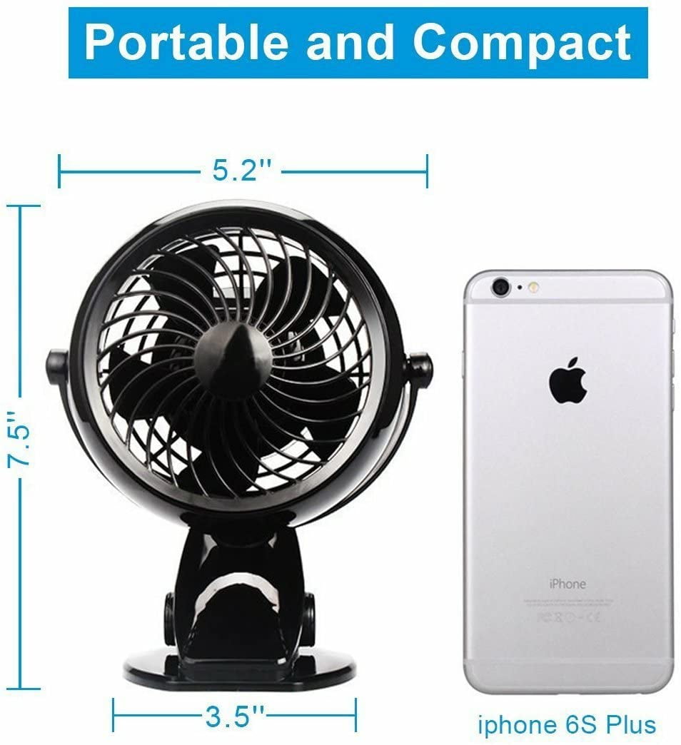 Gazeled Stroller Fan Battery Operated, Battery Operated Fans, Portable Battery Powered Fan with Clip, 5 inch Cordless Fan for Camping, Mini Quiet Personal Fan for Bed ,Car, 8 Free AA Batteries