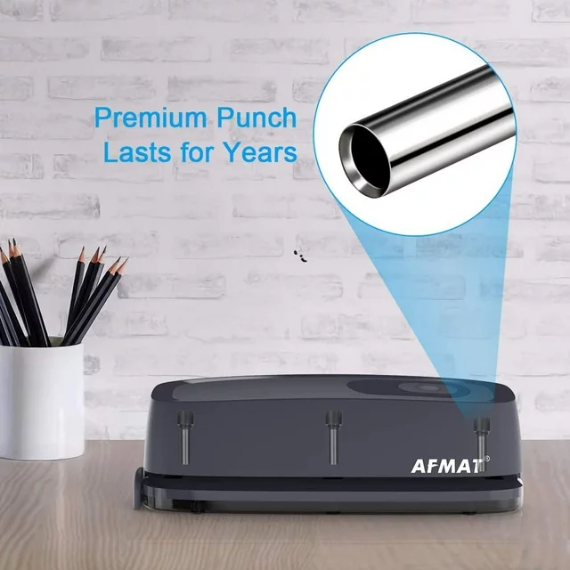 AFMAT 3 Hole Punch, Electric Three Hole Punch Heavy Duty, 20-Sheet Punch Capacity, AC or Battery Operated Paper Punch, Effortless Punching, Long Lasting Paper Puncher for Office School Studio