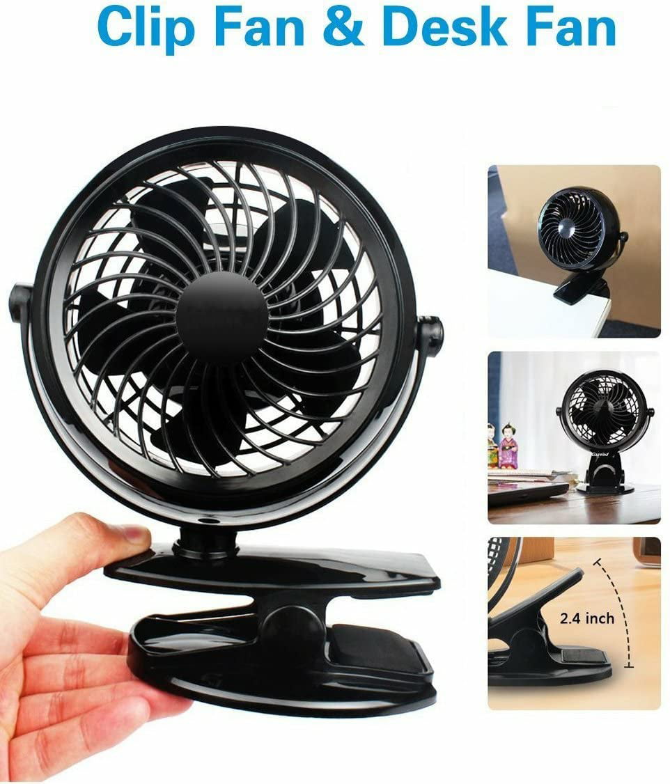 Gazeled Stroller Fan Battery Operated, Battery Operated Fans, Portable Battery Powered Fan with Clip, 5 inch Cordless Fan for Camping, Mini Quiet Personal Fan for Bed ,Car, 8 Free AA Batteries