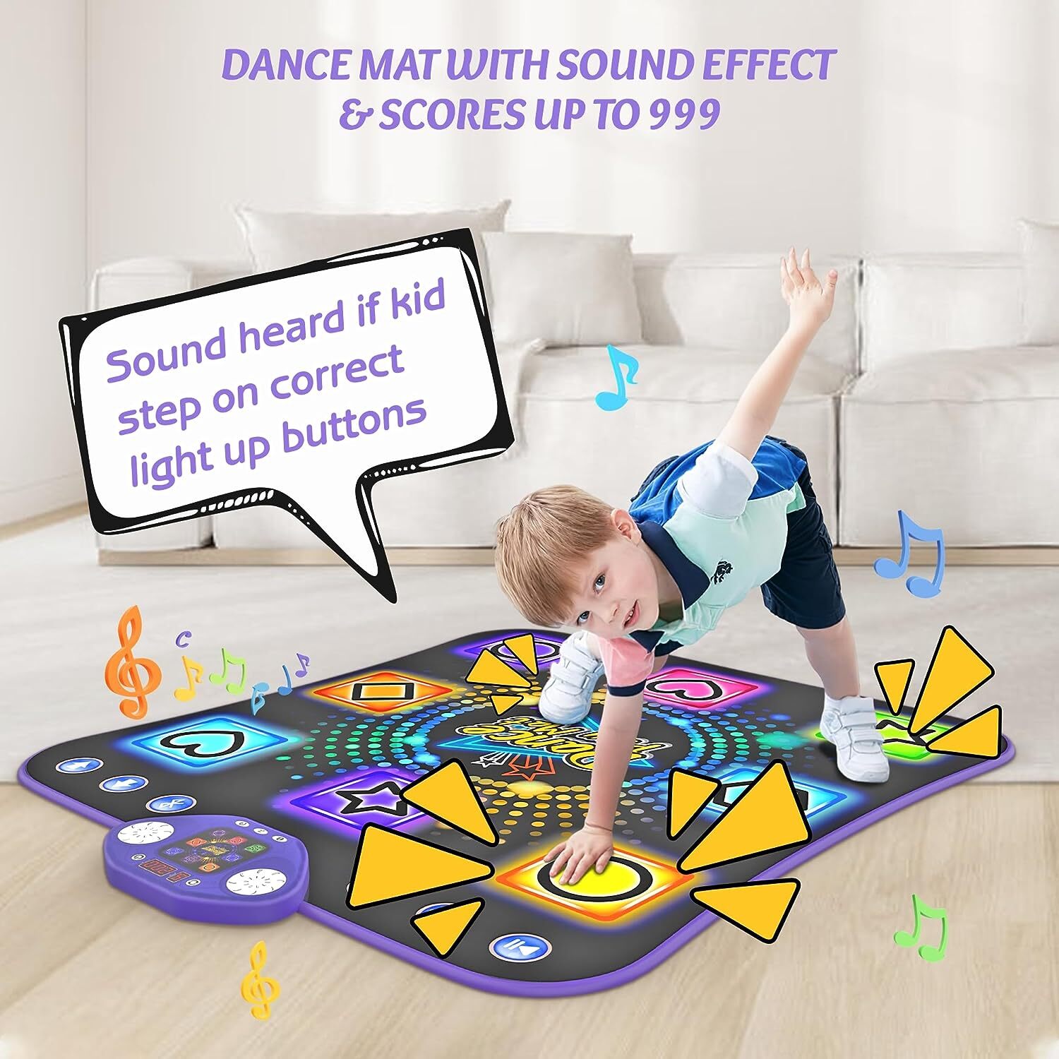 Dance Mat - 8 Buttons Kids Light Up Dancing Mat 27 Challenge Levels Bluetooth & Built-in 8 Songs Dance Floor Mat - Birthday/Chirstmas/New Year Gifts Toy for 3-12 Years Old Girls Boys