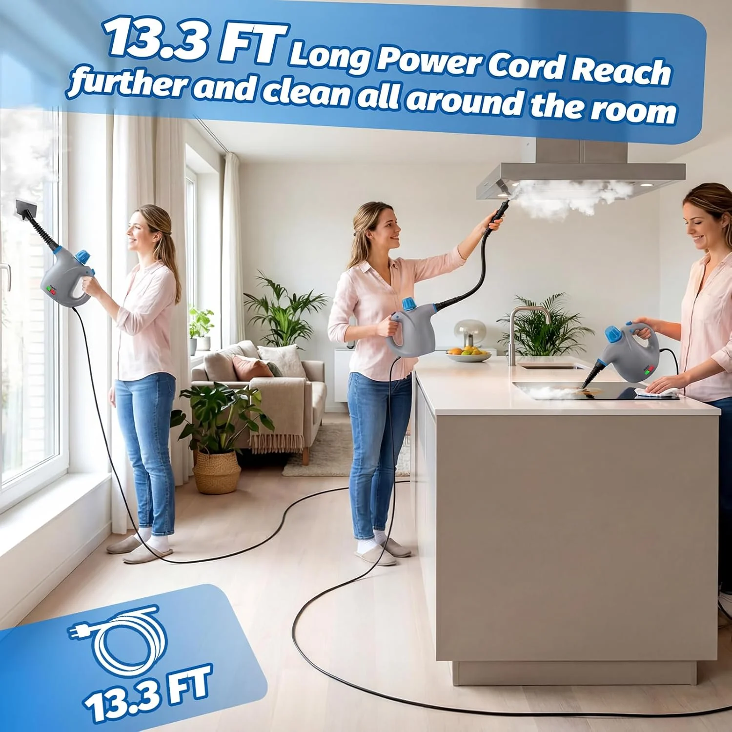 Handheld Steam Cleaner, Hand Held Steamer for Cleaning Home, Portable Pressurized Steamers for Upholstery Furniture Sofa Couch Floor Tile Grout Bathroom, Grey