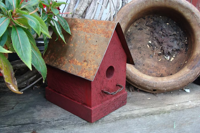 Old Red Rustic Birdhouse  