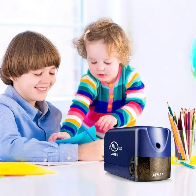 AFMAT Electric Pencil Sharpener, Heavy Duty Pencil Sharpener for 6.5-8mm No.2 Pencils,UL Listed Pencil Sharpener for Colored Pencils,Professional Office Pencil Sharpener w/Stronger Helical Blade,Blue