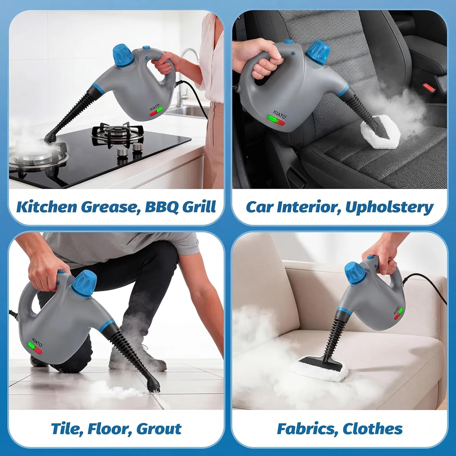 Handheld Steam Cleaner, Hand Held Steamer for Cleaning Home, Portable Pressurized Steamers for Upholstery Furniture Sofa Couch Floor Tile Grout Bathroom, Grey