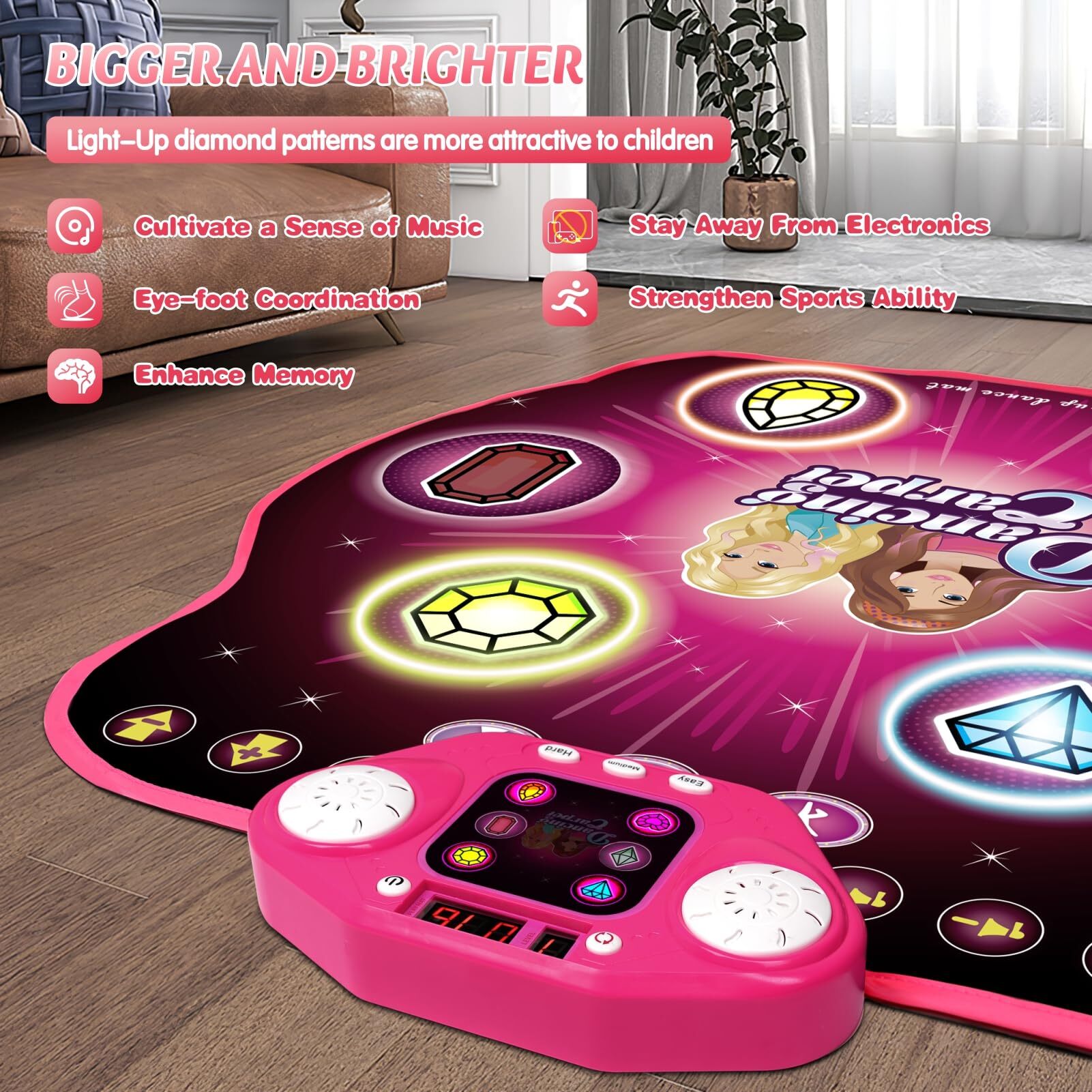 PAFOLO Dance Mat Toys for 3-12 Year Old Kids,Electronic Dance Pad with Light-up 6-Button & Wireless Bluetooth,5 Game Modes Princess Dancing Mat, Birthday Xmas Gifts for 3 4 5 6 7 8 9 10+Year Old Girls