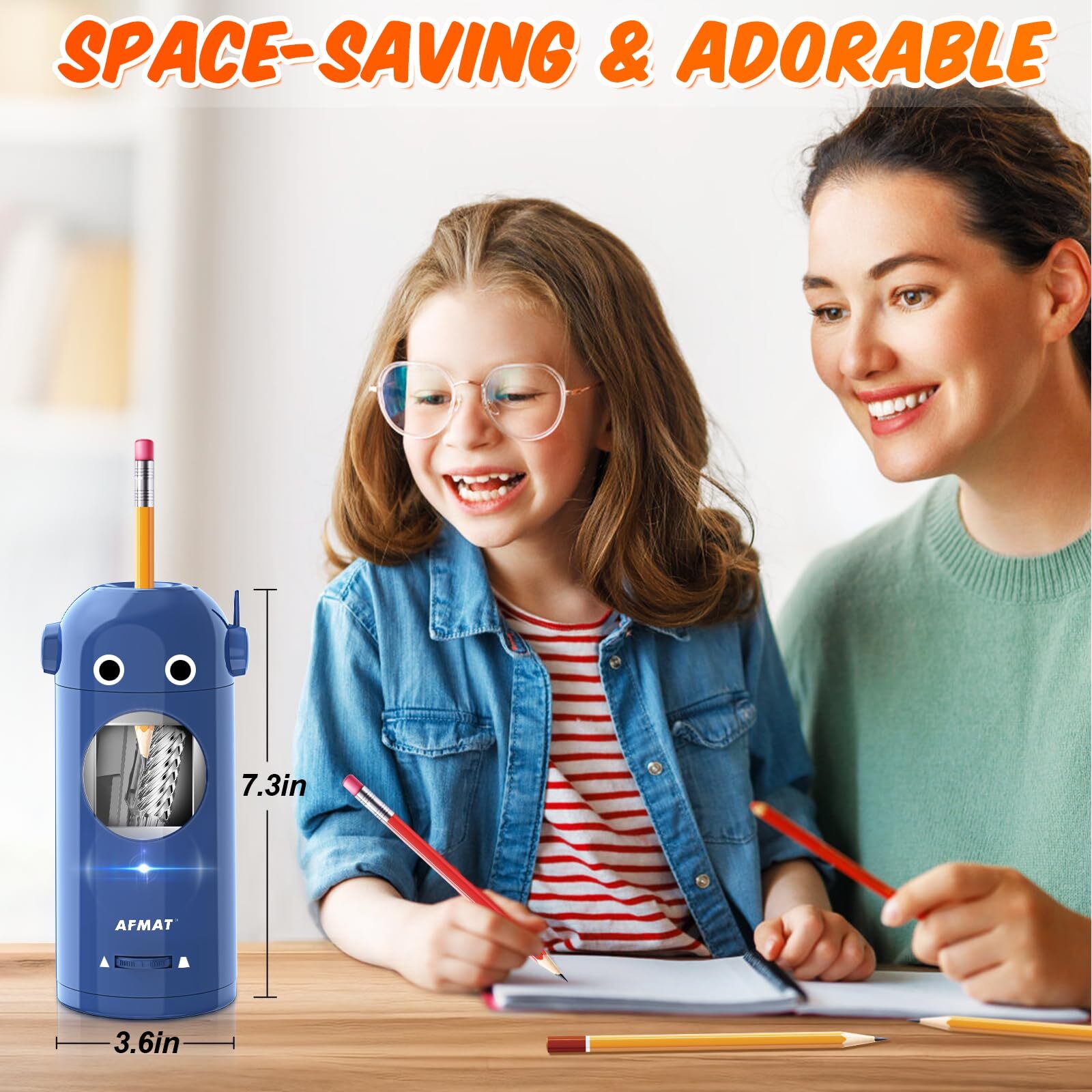 AFMAT Electric Pencil Sharpener for Colored Pencils 7-11.5mm, Auto in & Out, Fully Automatic Rechargeable Hands-Free Pencil Sharpener, Blue