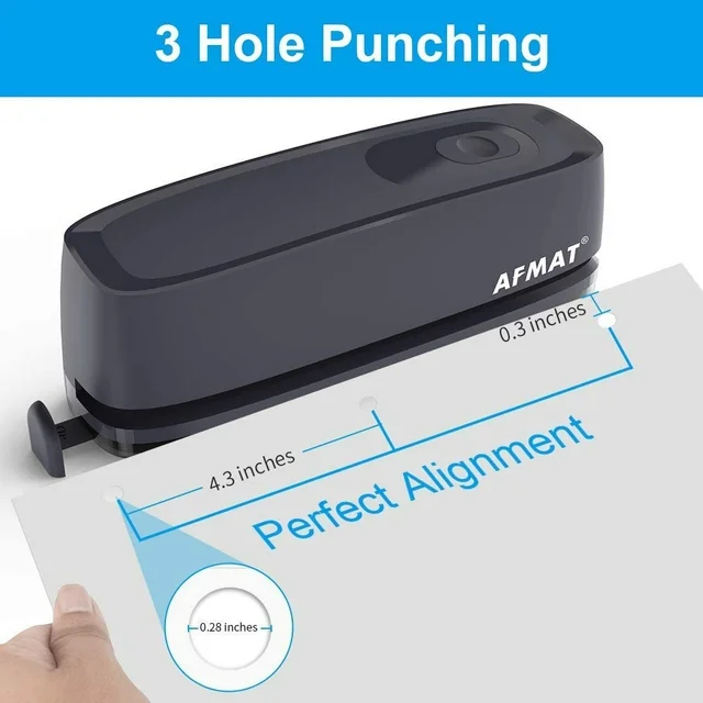 AFMAT 3 Hole Punch, Electric Three Hole Punch Heavy Duty, 20-Sheet Punch Capacity, AC or Battery Operated Paper Punch, Effortless Punching, Long Lasting Paper Puncher for Office School Studio