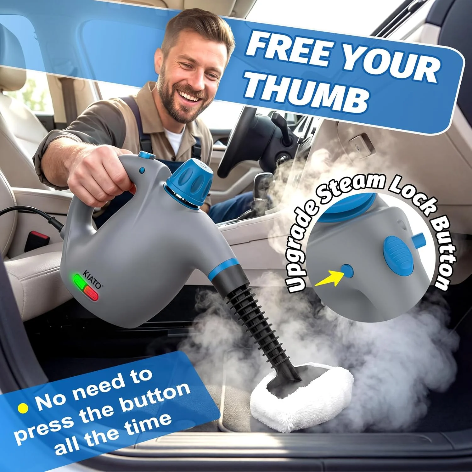 Handheld Steam Cleaner, Hand Held Steamer for Cleaning Home, Portable Pressurized Steamers for Upholstery Furniture Sofa Couch Floor Tile Grout Bathroom, Grey