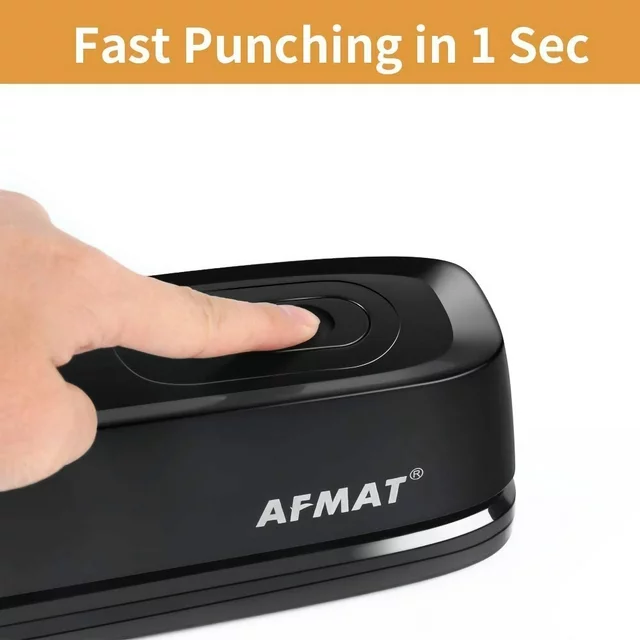 AFMAT 3 Hole Puncher, Electric and Battery Powered Hole Punch, 20 Sheet Capacity, Reduced Effort, Black