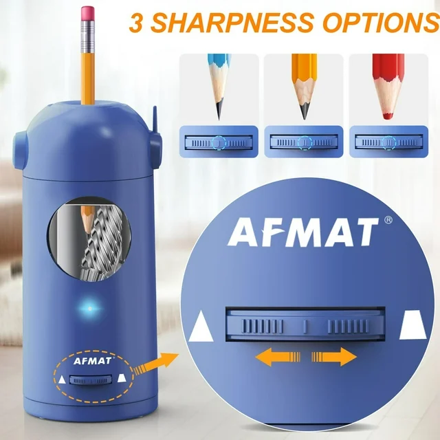AFMAT Electric Pencil Sharpener, Fully Automatic Pencil Sharpener for Colored Pencils 7-11.5mm, Auto in & Out, Rechargeable Hand