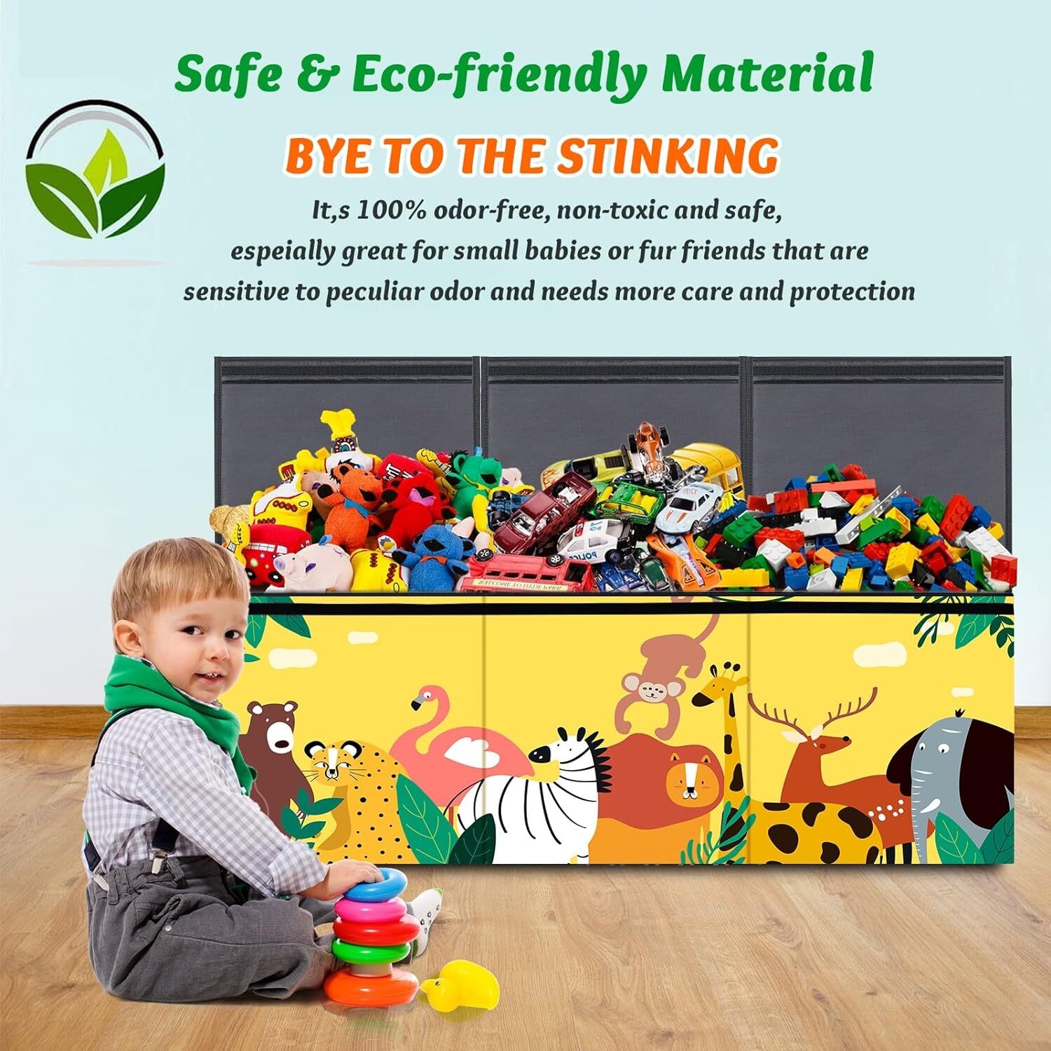 Large Toy Storage Chest - Collapsible and Sturdy Organizer with Lids for Kids' Toys