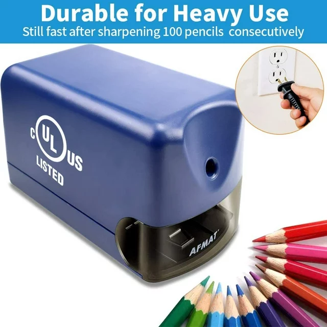 AFMAT Electric Pencil Sharpener, Heavy Duty Pencil Sharpener for 6.5-8mm No.2 Pencils,UL Listed Pencil Sharpener for Colored Pencils,Professional Office Pencil Sharpener w/Stronger Helical Blade,Blue