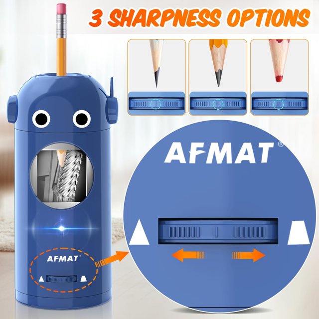 AFMAT Electric Pencil Sharpener for Colored Pencils 7-11.5mm, Auto in & Out, Fully Automatic Rechargeable Hands-Free Pencil Sharpener, Blue