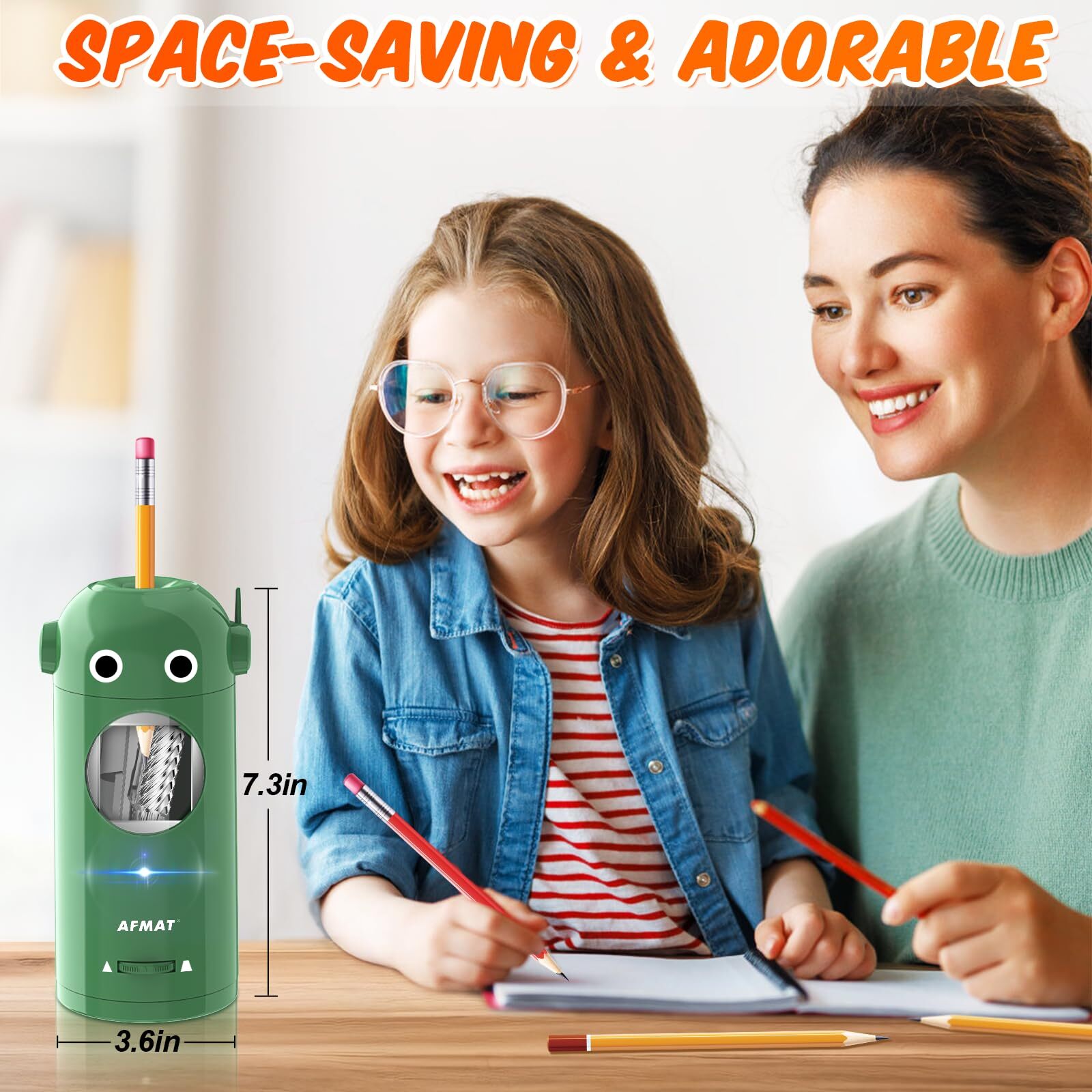 AFMAT Electric Pencil Sharpener for Colored Pencils 7-11.5mm, Auto in & Out, Fully Automatic Rechargeable Hands-Free Pencil Sharpener, Green