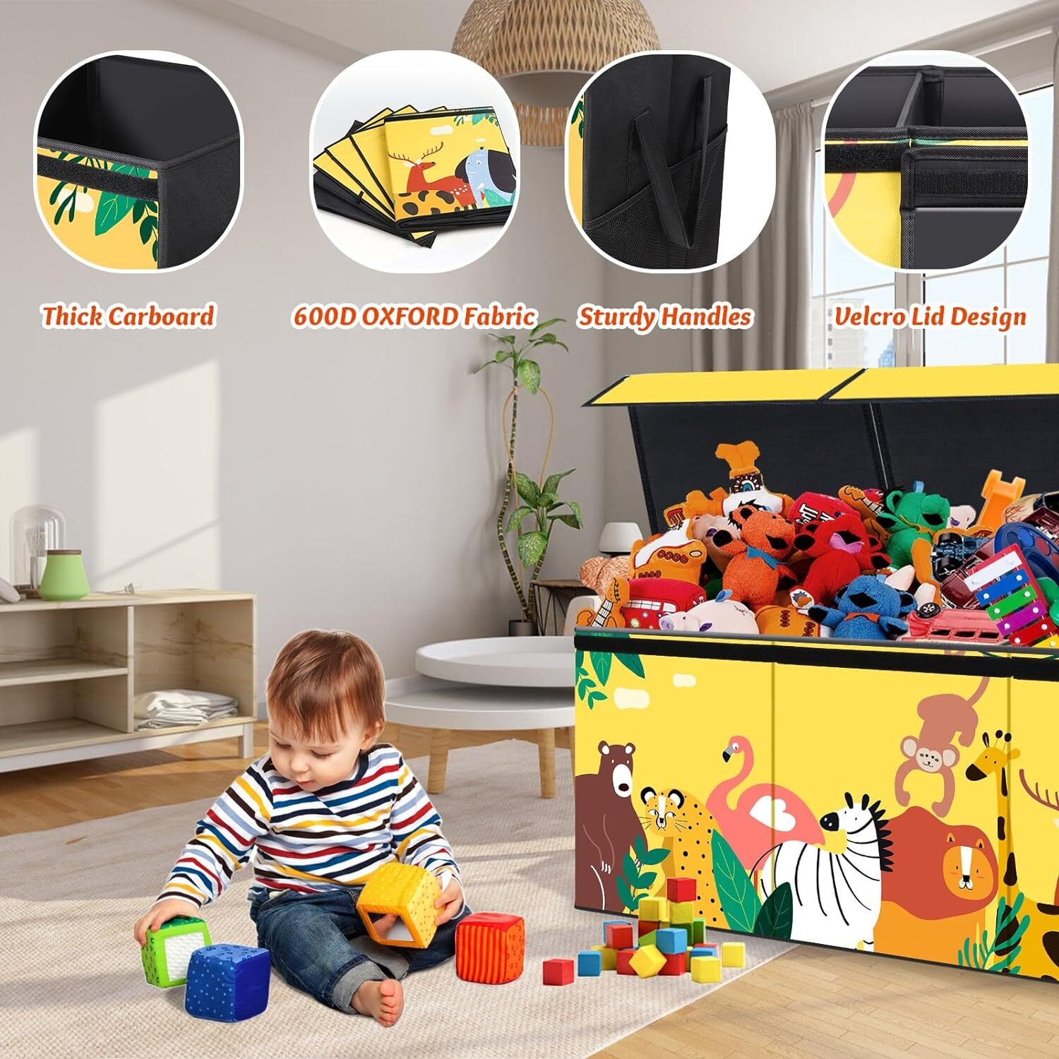 Large Toy Storage Chest - Collapsible and Sturdy Organizer with Lids for Kids' Toys