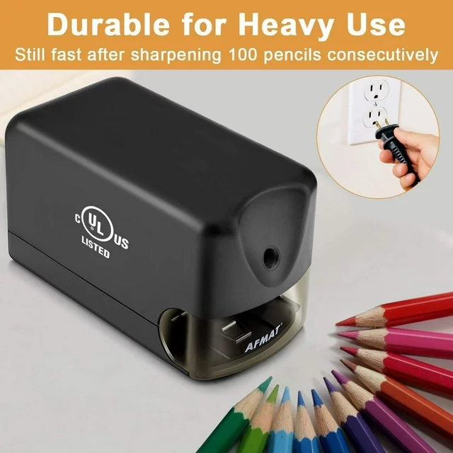AFMAT Electric Pencil Sharpener,Heavy Duty Classroom Pencil Sharpeners for 6.5-8mm No.2/Colored Pencils, UL Listed Industrial Pencil Sharpener W/Stronger Helical Blade, Best School Pencil Sharpener