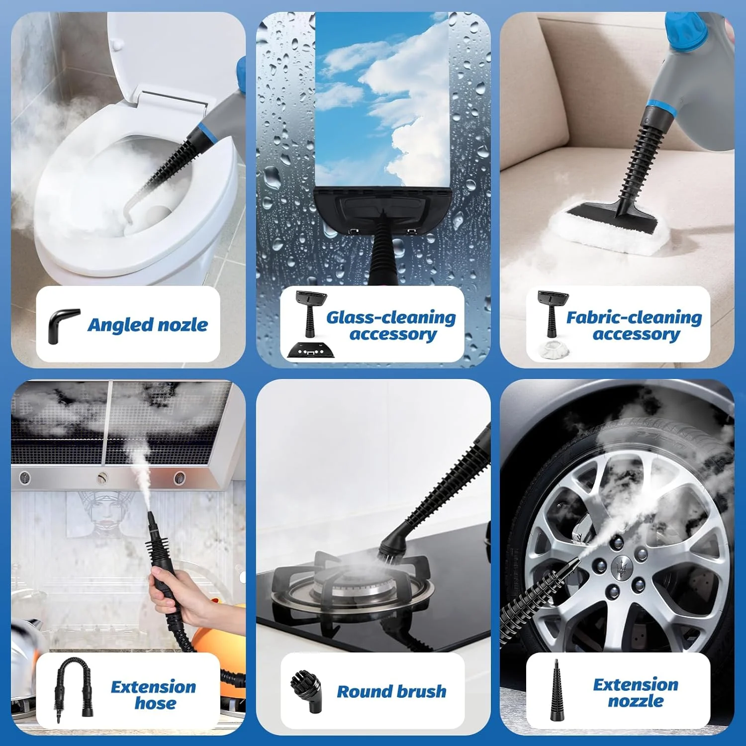 Handheld Steam Cleaner, Hand Held Steamer for Cleaning Home, Portable Pressurized Steamers for Upholstery Furniture Sofa Couch Floor Tile Grout Bathroom, Grey