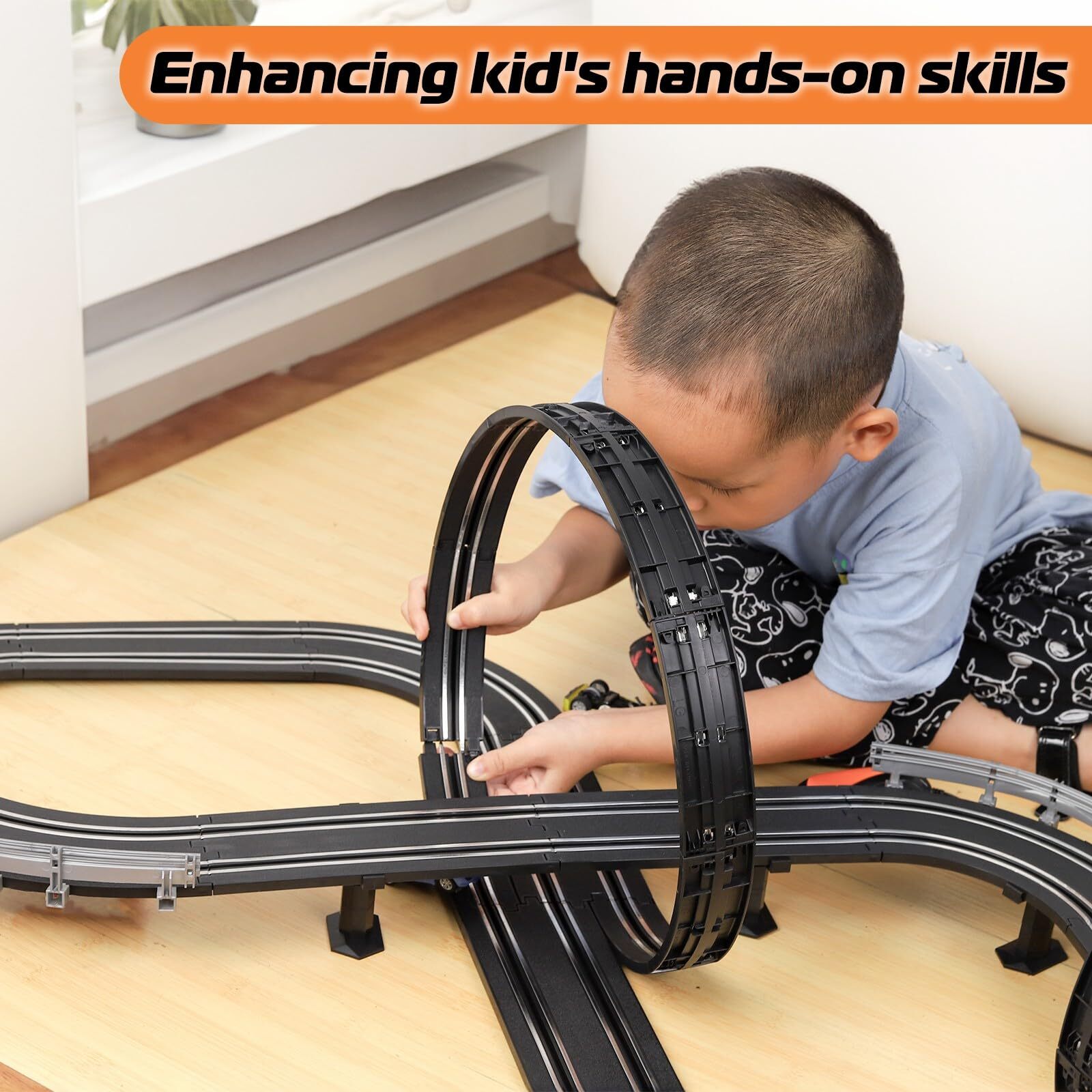 PAFOLO Car Toys for 3 Year Old Slot Car Race Track Toys with 4pcs Speed Cars & 22FT Dual Racing Game Lap Overpass Track - Battery or Electric Race Car Track for Boys Girls Age 4-12