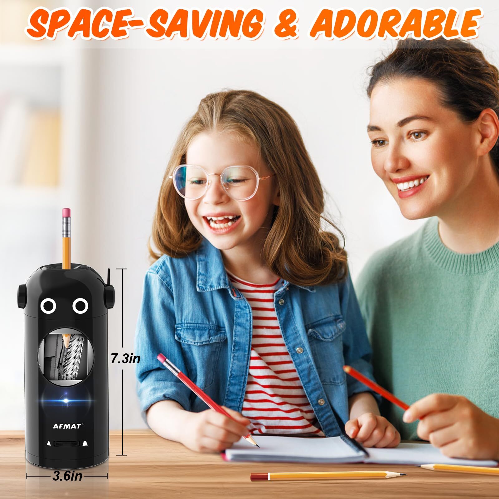 AFMAT Electric Pencil Sharpener for Colored Pencils 7-11.5mm, Auto in & Out, Fully Automatic Rechargeable Hands-Free Pencil Sharpener, Black