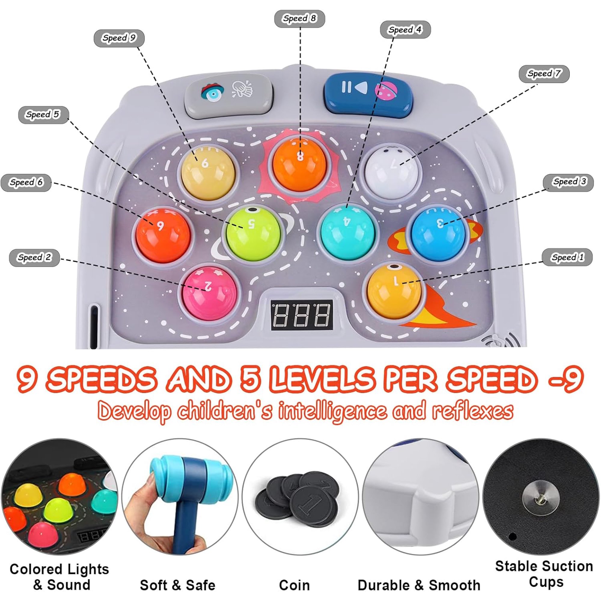 Whack Mole Game for Toddlers,Toys for 3-12 Year Old Boys and Girls,Whack Mole Toys for Kid,Gifts for 3 4 5 6+ Year Old Boys,Interactive Educational Toys with Sound and Light, PK Mode with 2 Hammers