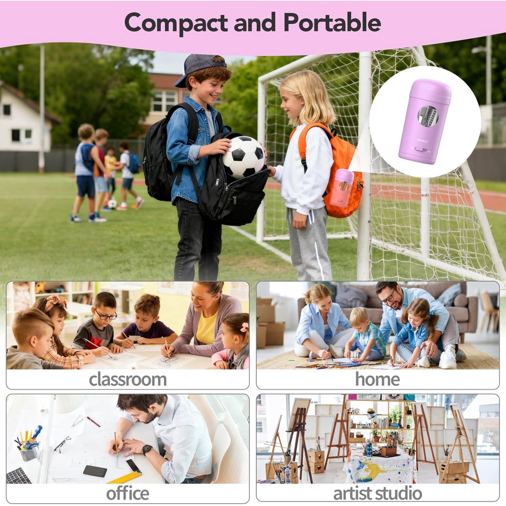 AFMAT Electric Pencil Sharpener, Fully Automatic Pencil Sharpener for 7-8mm Pencils & Colored Pencil, Auto in & Out, Rechargeable Vertical Hands-Free Sharpeners for Classroom/Home/Office(Purple)