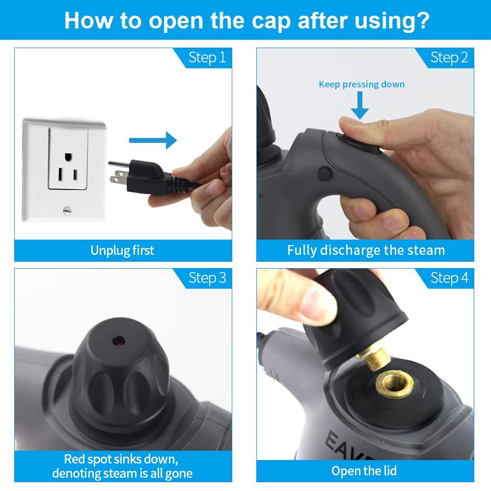 EAVE Handheld Steam Cleaner, Portable Steamer for Cleaning, with Steam Lock Button for Hands-free Steaming, 12 in 1 Set Pressurized Hand Held Car Steamer for Furniture, Upholstery,Tile Grout, Home Use