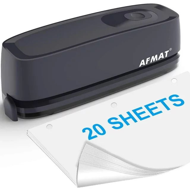 AFMAT 3 Hole Punch, Electric Three Hole Punch Heavy Duty, 20-Sheet Punch Capacity, AC or Battery Operated Paper Punch, Effortless Punching, Long Lasting Paper Puncher for Office School Studio