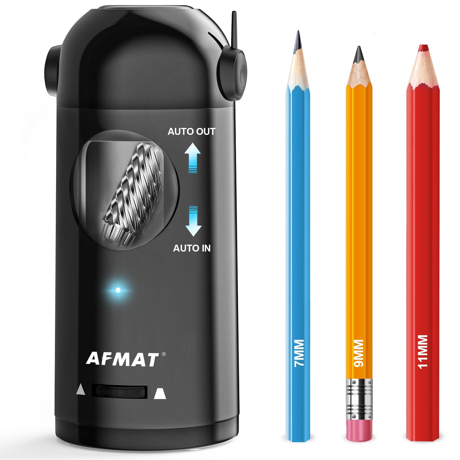 AFMAT Electric Pencil Sharpener for Colored Pencils 7-11.5mm, Auto in & Out, Fully Automatic Rechargeable Hands-Free Pencil Sharpener for Large Pencils, Black