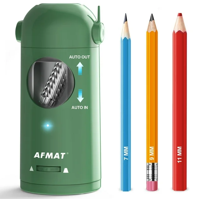 AFMAT Electric Pencil Sharpener, Fully Automatic Pencil Sharpener for Colored Pencils 7-11.5mm, Auto in & Out, Rechargeable Hands-Free Pencil Sharpener for Large Pencils, Blue