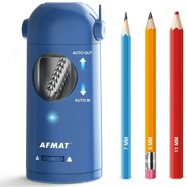 AFMAT Electric Pencil Sharpener, Fully Automatic Pencil Sharpener for Colored Pencils 7-11.5mm, Auto in & Out, Rechargeable Hand