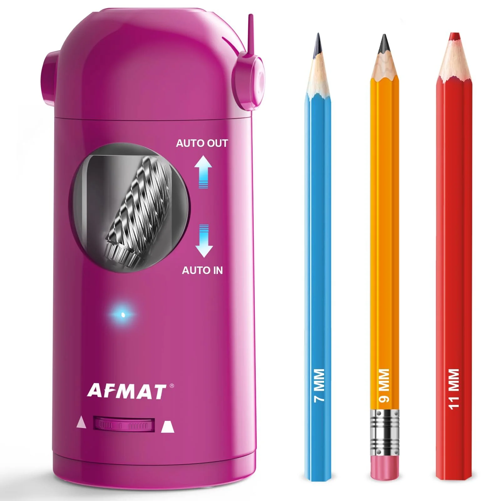 AFMAT Electric Pencil Sharpener, Fully Automatic Pencil Sharpener for Colored Pencils 7-11.5mm, Auto in & Out, Rechargeable Hands-Free Pencil Sharpener for Large Pencils, Purple