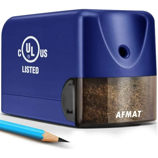 AFMAT Electric Pencil Sharpener, Heavy Duty Pencil Sharpener for 6.5-8mm No.2 Pencils,UL Listed Pencil Sharpener for Colored Pencils,Professional Office Pencil Sharpener w/Stronger Helical Blade,Blue