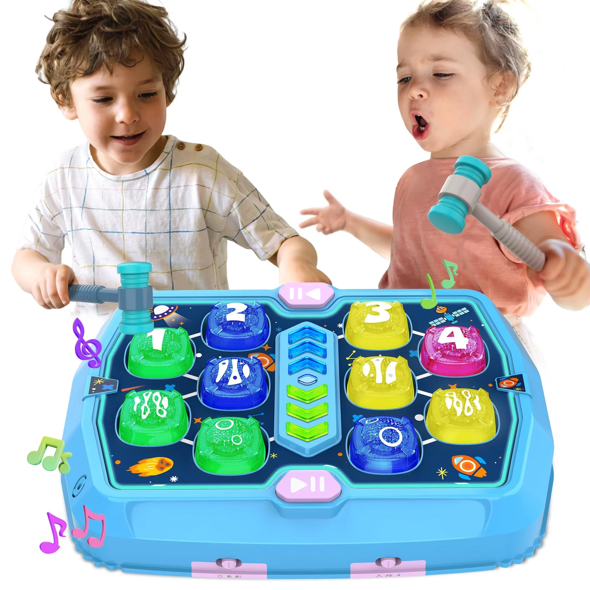 ANNKIE Interactive Whack a Mole Game for Toddlers - Early Learning Toy with 2 Soft Hammers,Blue