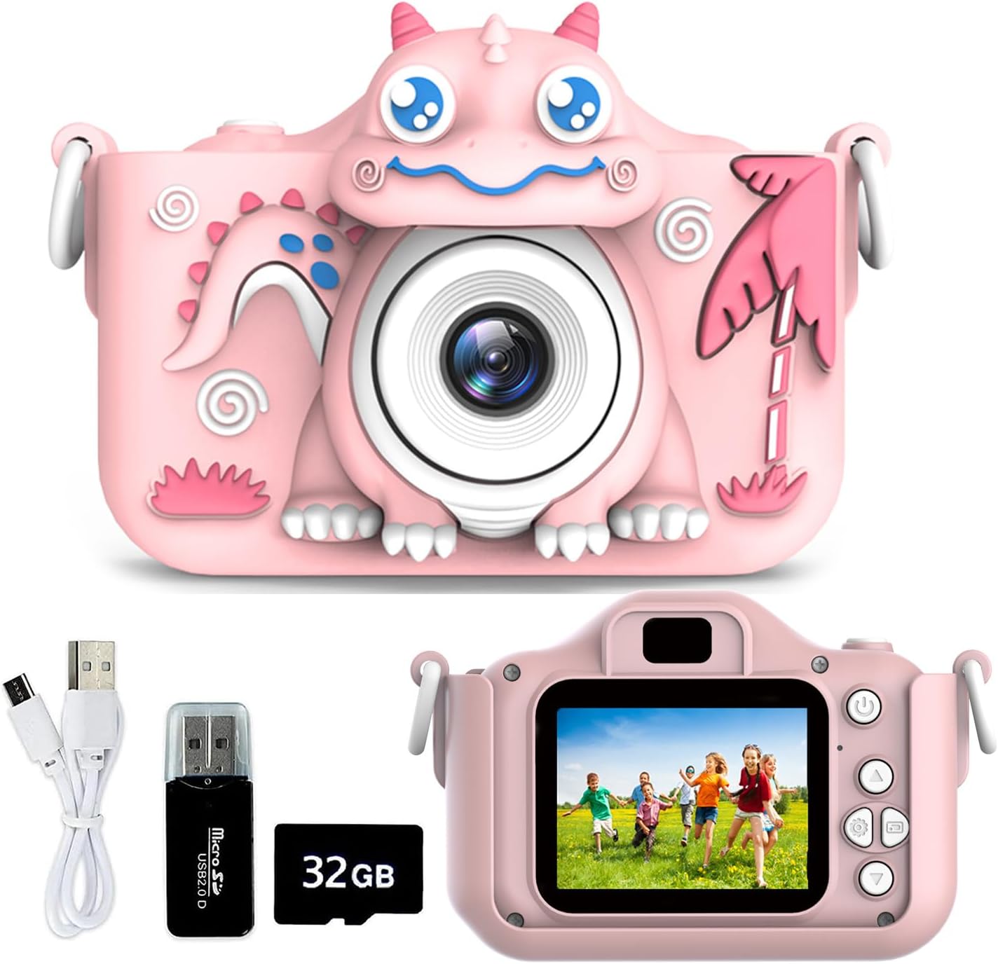Kids Camera for Girls Age 3-12, Dual Lens Selfie Toddler Camera, 1080P HD Digital Video Camera for Kids, Boys Christmas Birthday Gifts Toys Children Kid Selfie Camera with 32GB Card
