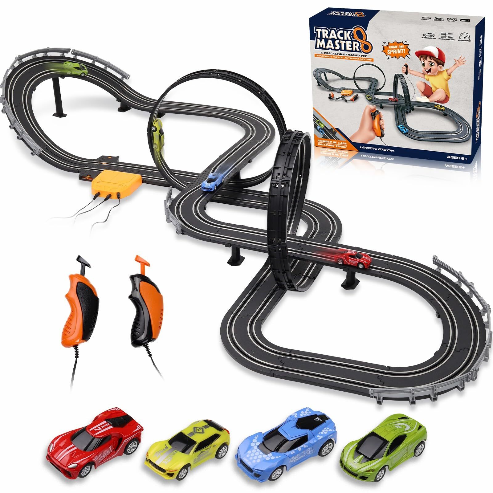 PAFOLO Car Toys for 3 Year Old Slot Car Race Track Toys with 4pcs Speed Cars & 22FT Dual Racing Game Lap Overpass Track - Battery or Electric Race Car Track for Boys Girls Age 4-12