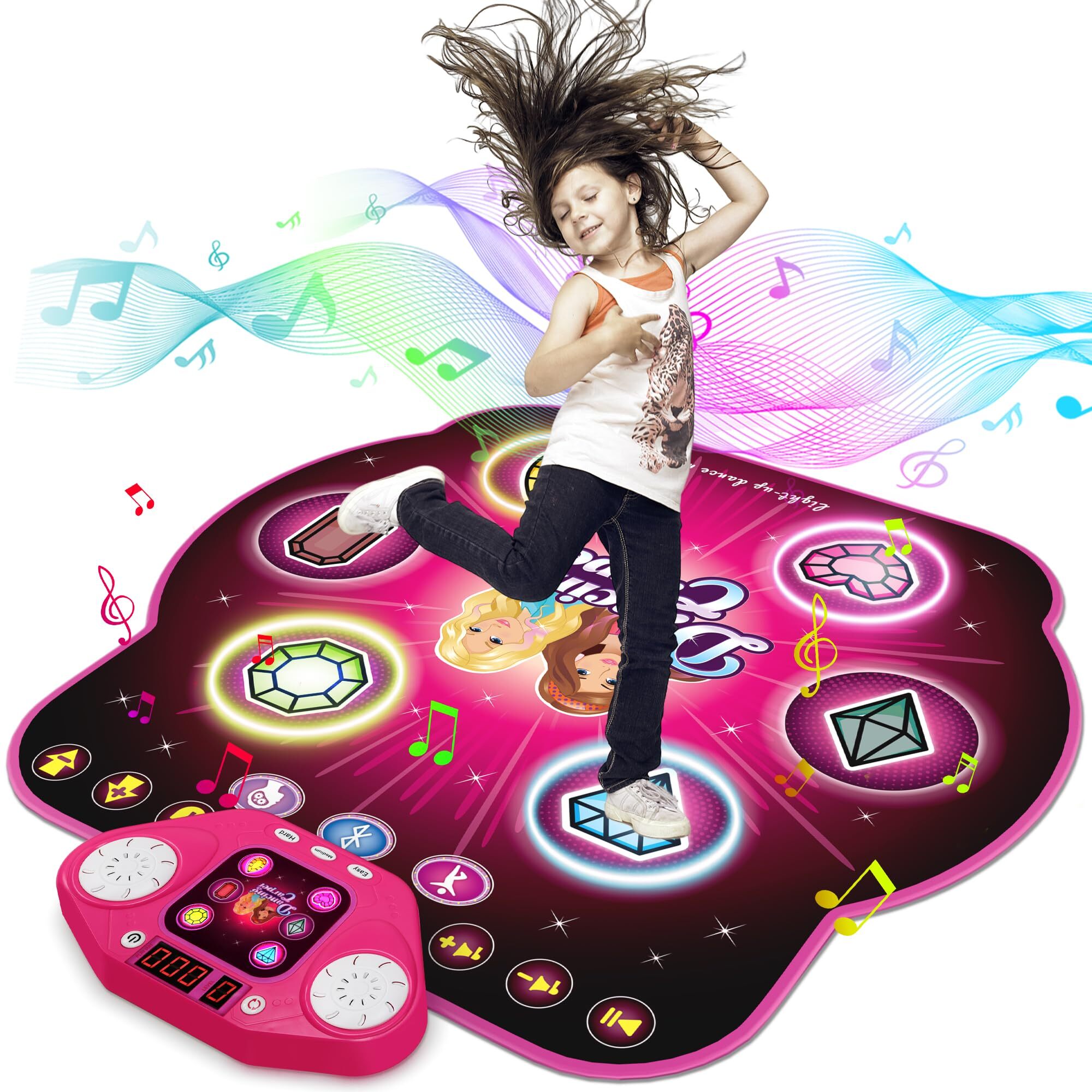 PAFOLO Dance Mat Toys for 3-12 Year Old Kids,Electronic Dance Pad with Light-up 6-Button & Wireless Bluetooth,5 Game Modes Princess Dancing Mat, Birthday Xmas Gifts for 3 4 5 6 7 8 9 10+Year Old Girls