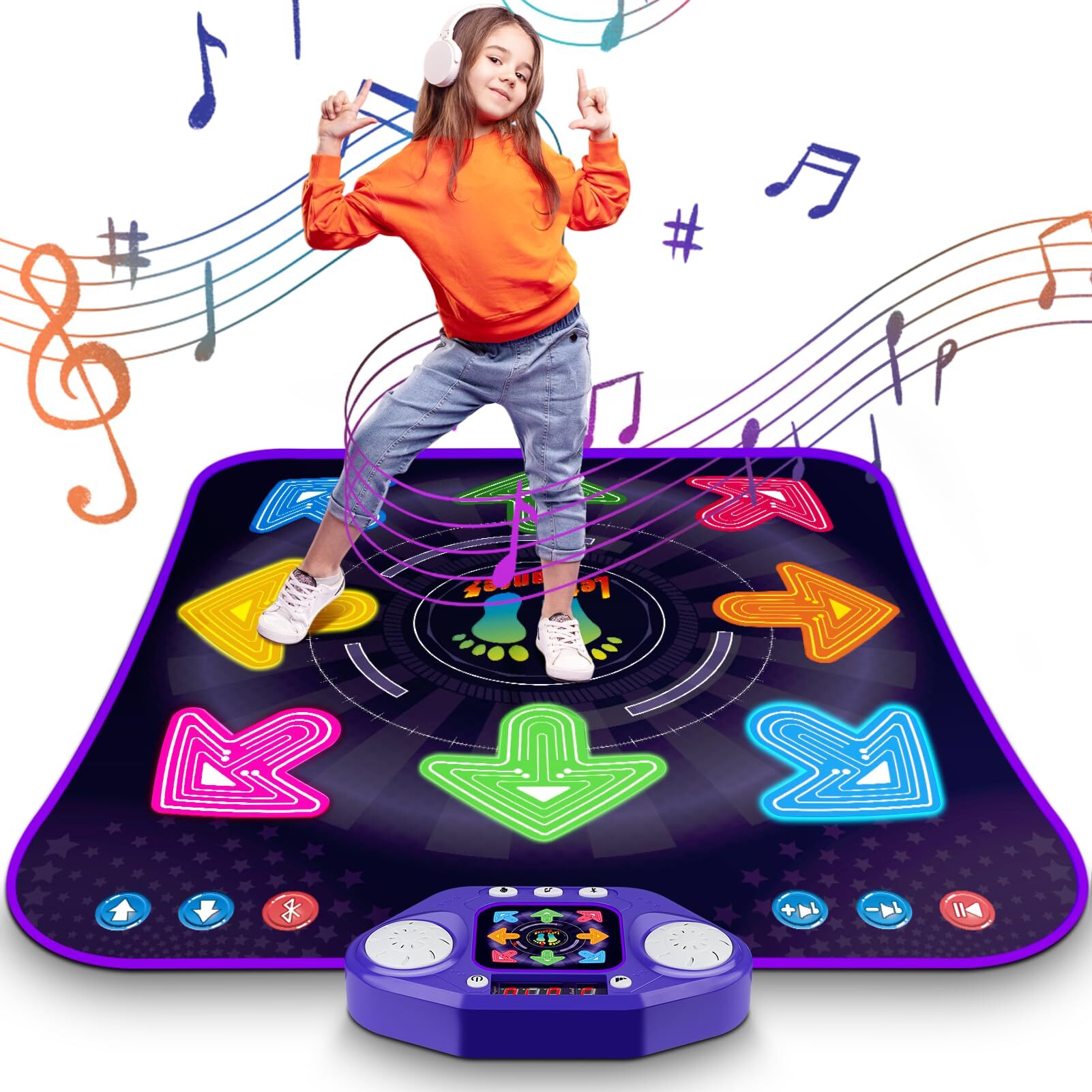 PAFOLO Dance Mat Toys for 3-12 Year Old Kids, Dance Pad with Light Up 8-Buttons & Wireless Bluetooth, Music Dance Toy with 5 Game Modes, Birthday Xmas Gifts for 3 4 5 6 7 8 9 10+ Year Old Girls Boy