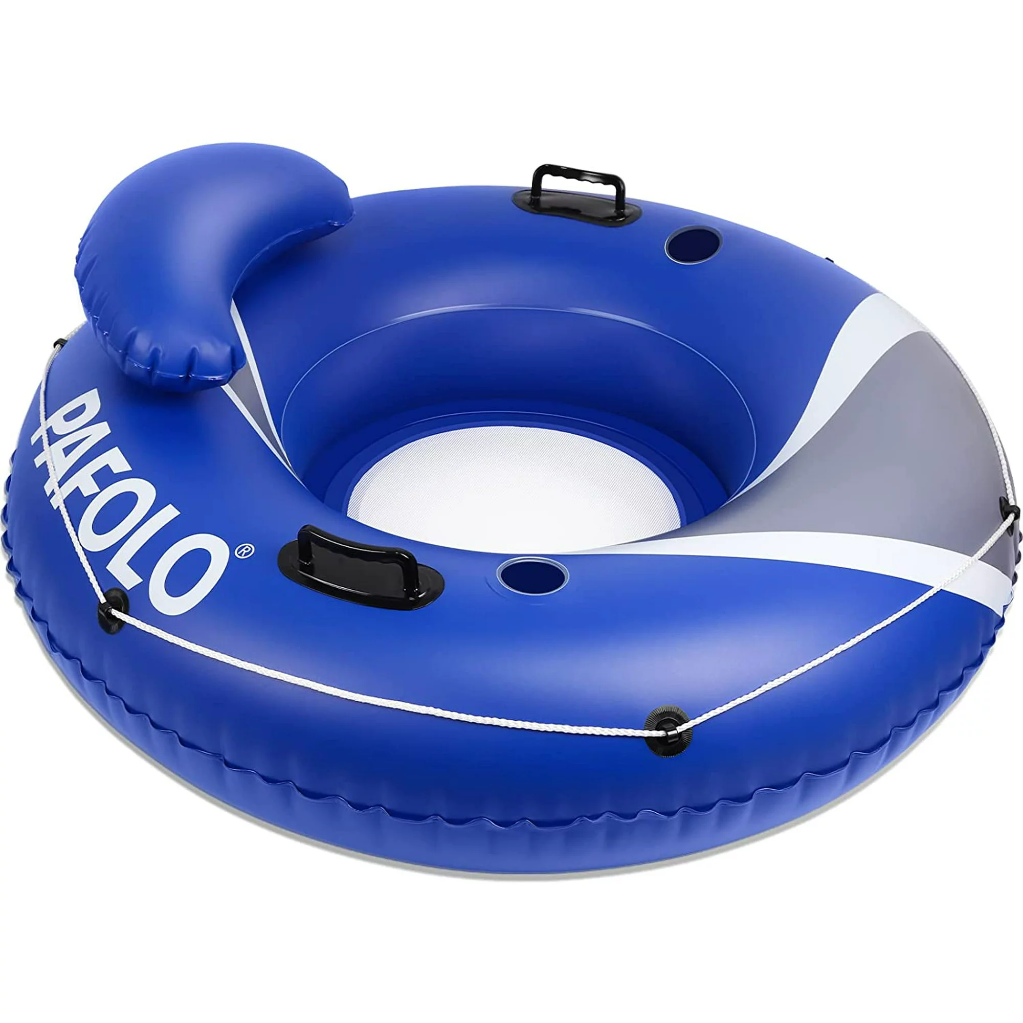 PAFOLO Pool Float Adult, River Tubes for Floating Heavy Duty, River Floats with Mesh Bottom, 2 Cup Holders, 2 Heavy-Duty Handles, Headrest, 53" Inflatable Float Tube for Beach Lake Rafting